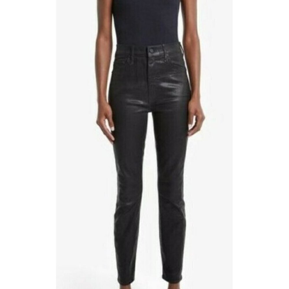 New Mother The Swooner Ankle Skinny Jeans Womens 30 Wet Paint Black Coated